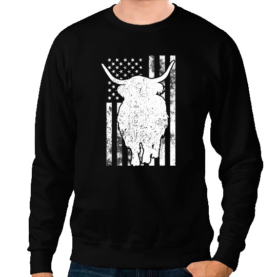 Cattle Cow American Flag Scottish Highland Cow For Cattle Farmer 174 Sweatshirts