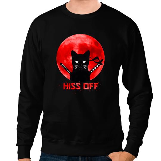 black cats Paws Kitty Ninja Red Moon Hiss Off Sweatshirts