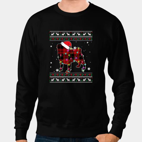 Dog English Bulldog Christmas Light Bulldog Red Plaid Ugly Christmas Sweater 155 Sweatshirts