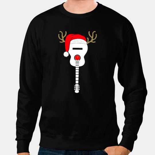 Guitar Lover Guitarist Christmas Guitar Santa Hat Reindeer Antlers For Kids Adults Sweatshirts