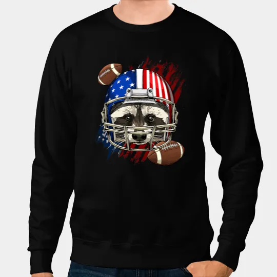 Football Gift Player Raccoon Face Trash Panda Patriotic Sweatshirts