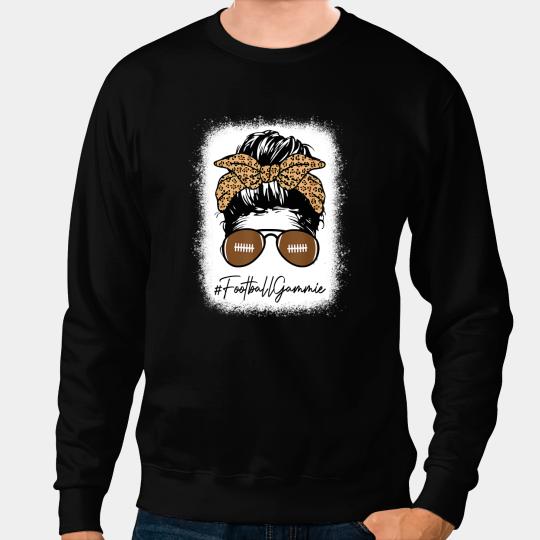 Football Gift Bleached Football Gammie Life With Leopard Messy Bun Player Sweatshirts