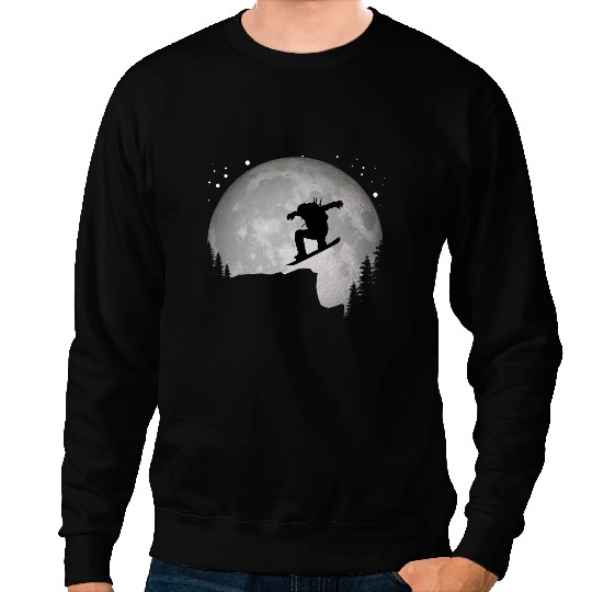 Skiing Ski Cool Snowboard Snowboarder Cliff Jump to the Moon Sunset Sweatshirts