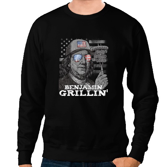 Benjamin Grilling Ben Franklin 4th of July USA BBQ Men Sweatshirts
