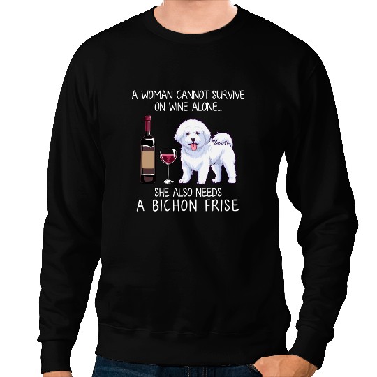 Dog Bichon Frise and Wines Funny dog 121 paws Sweatshirts