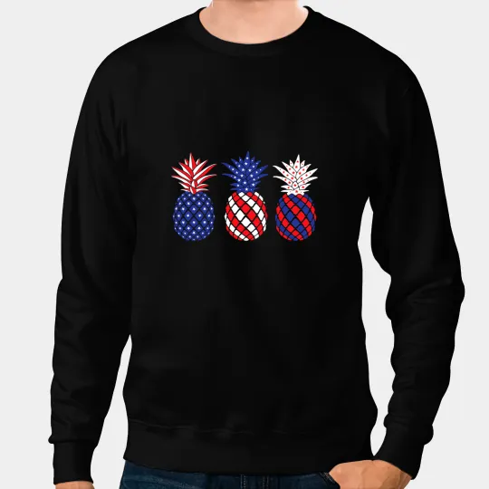 Funny Patriotic Red White Blue pineapples Hawaii July 4 Sweatshirts