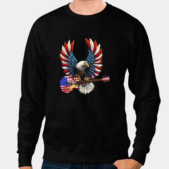 Guitar Lover Eagle Patriotic American Red White And Blue Guitarist Sweatshirts