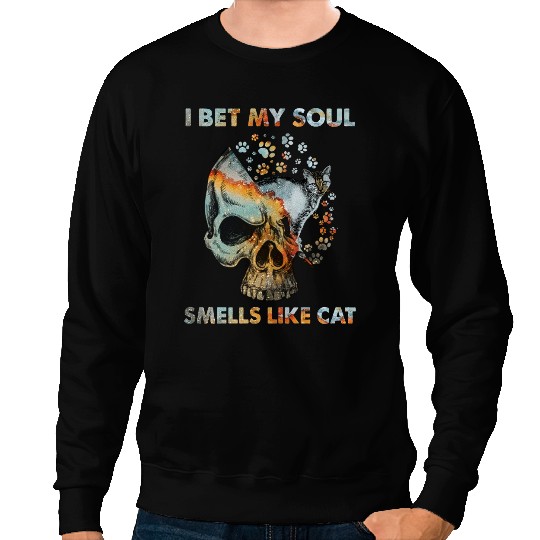 black cats Paws Skeletons Skulls Cat Kitty Smells Like Cat Skull Black Cat Sweatshirts