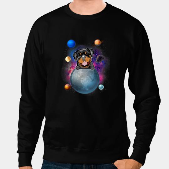Rottweiler On The Moon Galaxy Funny Puppy Spcae Dog Lover Sweatshirts