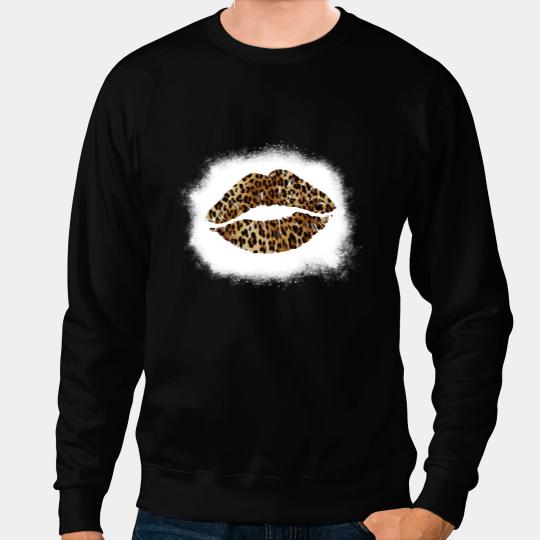 Leopard Lips Bleached Effect kisss Mouth Women Cheetah Print Sweatshirts