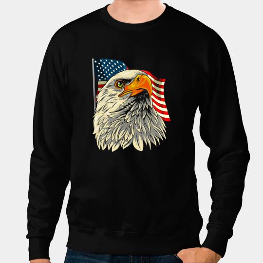 Bald Eagle Head with Stars And Stripes Flag America Merica Sweatshirts
