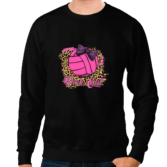 Volleyball Gift Breast Cancer Ribbon Pink Out Volleyball Pink Ribbon Leopard Sweatshirts