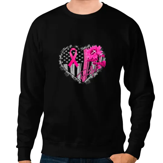 BC Breast Cancer Awareness Sun flower faith bling bling Cancer Sweatshirts