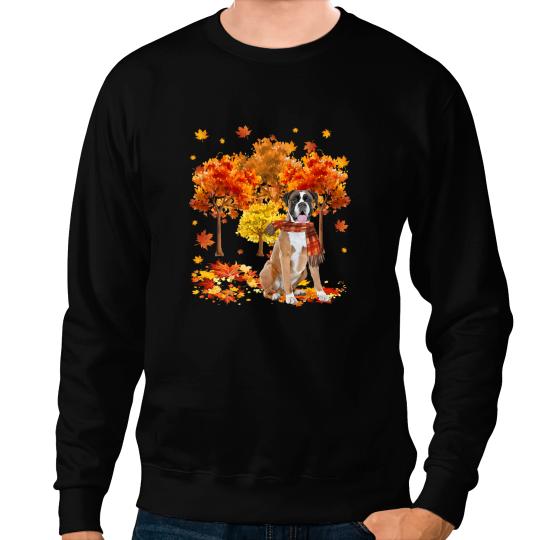 Boxer Its Fall Yall Cute Boxer Autumn Tree Fall Leaves 2 Boxers Dog Sweatshirts