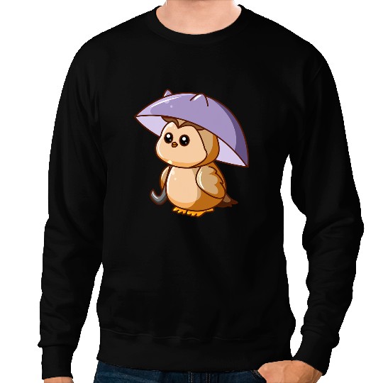 Cute Owl Birds of Prey Under the Umbrella Holding Umbrella Sweatshirts