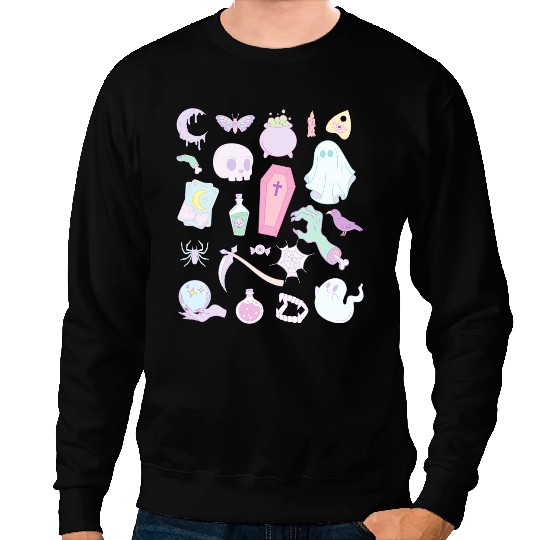 Cute Halloween Pastel Kawaii Goth Items Moon Coffin Tarot Sweatshirts