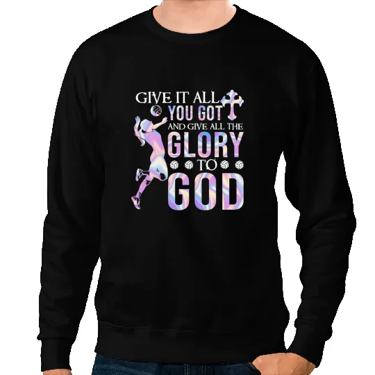 Volleyball Gift Christian Volleyball Sport Lover Give All The Glory To God Sweatshirts