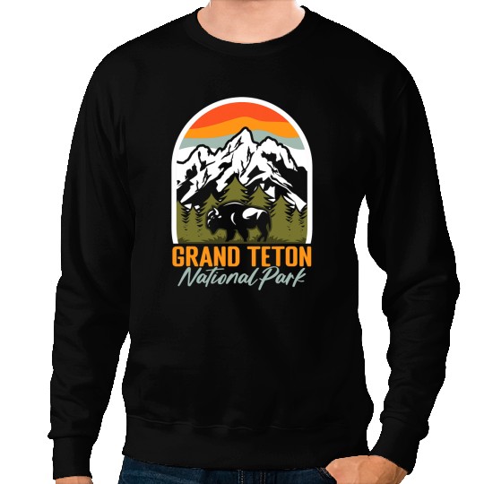 Camping Camp Outdoor Camping Mountain Bison Grand Teton National Park Camper Sweatshirts