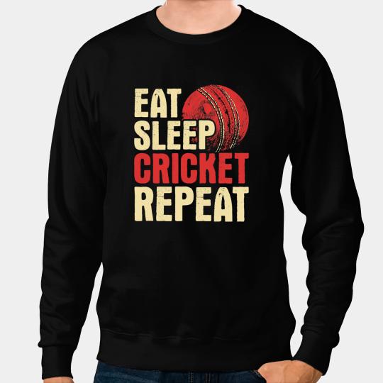 Funny Bowling Eat Sleep Cricket Repeat Cricketer Bat Ball Game Bowler Sweatshirts