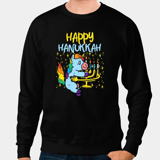 Unicorns Lover Pony Happy Hanukkah Menorah Unicorns Hug Cute Chanukah PJs Girls 5 Sweatshirts