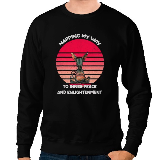 Napping My Way Funny Sphynx Hairless Cat Meditation Cat Nap Sweatshirts