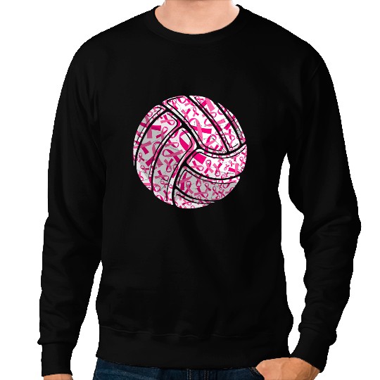 Volleyball Gift Pink Ribbon Volleyball Breast Cancer Awareness Support Mom Sweatshirts