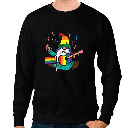 LGBT Pride Rainbow Flag Gnome Guitar LGBT Pride Month Gay Ally Women Sweatshirts