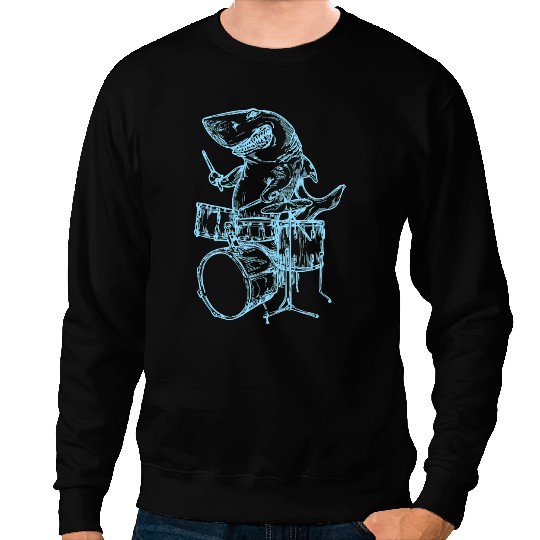 Ocean Shark Drums SEEMBO Shark Playing Drums Drumming Drummer Music Sweatshirts