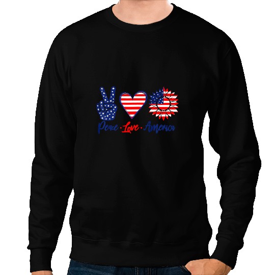 Peace Love America Sunflower Funny 4th Of July Fireworks Sweatshirts
