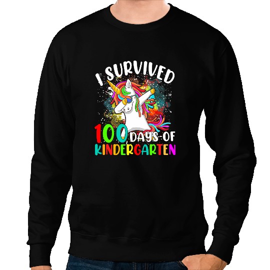 Unicorns Lover Pony I Survived 100 Days Of Kindergarten Kids Dabbings Unicorns 65 Sweatshirts