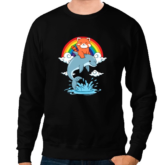 Dolphin Gift Funny Bear Dolphin Ocean Red Panda Gifts Kids Kawaii Red Panda Sweatshirts