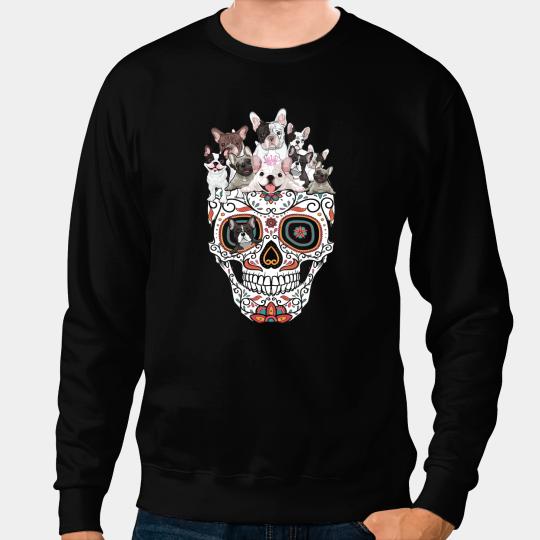 Frenchie Dog Skull French Bulldog Sugar Skull Cute Dog Mom French Bulldog Sweatshirts