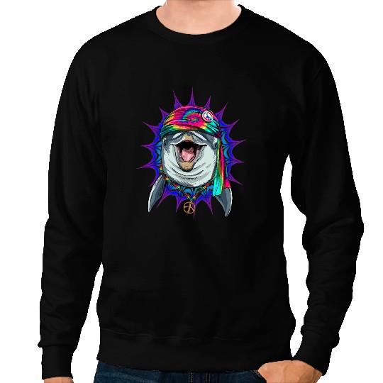 Dolphin Gift Hippie Dolphin Tie Dye Peace Sign psychedelics Marine Life 38 Sweatshirts