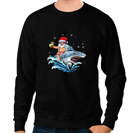 Ocean Shark Christmas In July Santa Claus Riding Shark Merry Sharkmas Sweatshirts