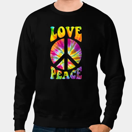 PEACE SIGN LOVE 1960s 1970s Tie Dye Groovy Hippie Sweatshirts