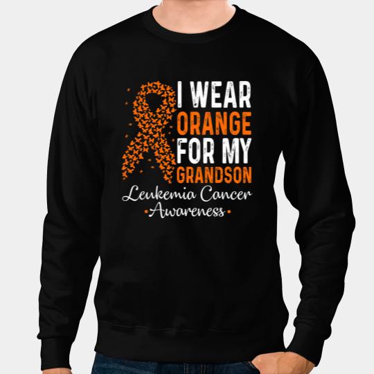 Leukemia Survivor I Wear Orange For My Grandson Leukemia Cancer Orange Ribbon Sweatshirts