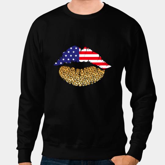 Patriotic Cheetah Lips Kisses American Flag 4th of July Sweatshirts