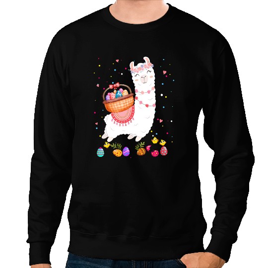 Lama Llama happy easter bunny llama bringing easter egg basket s 10 Sweatshirts