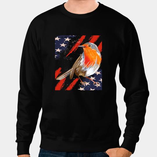 Robin Bird Patriotic Ornithology Birding American Flag Sweatshirts