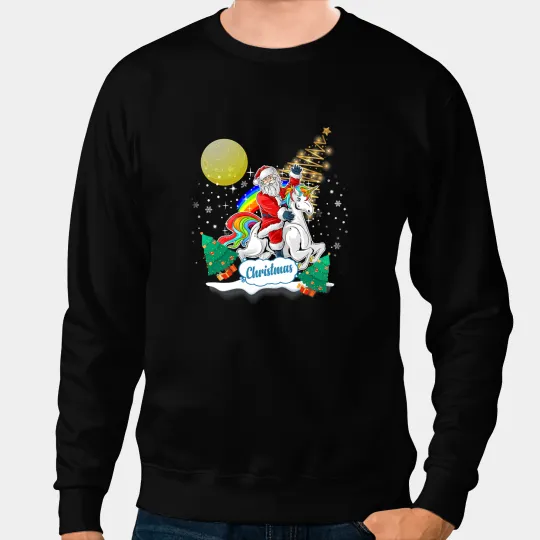 Unicorns Pony Santa Claus Riding Unicorns Merry Christmas 60 Sweatshirts