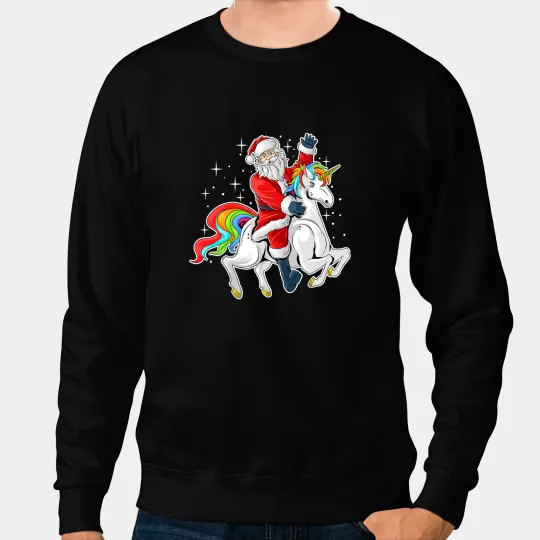 Unicorns Pony Santa Claus Riding Unicorns Rainbow Christmas Kids Sweatshirts