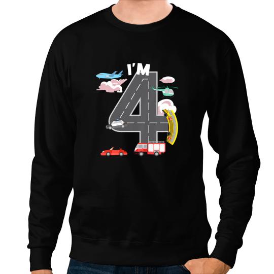 Kids Im 4 Year Old Car Fires Truck Airplane 4th Birthday Boy Sweatshirts
