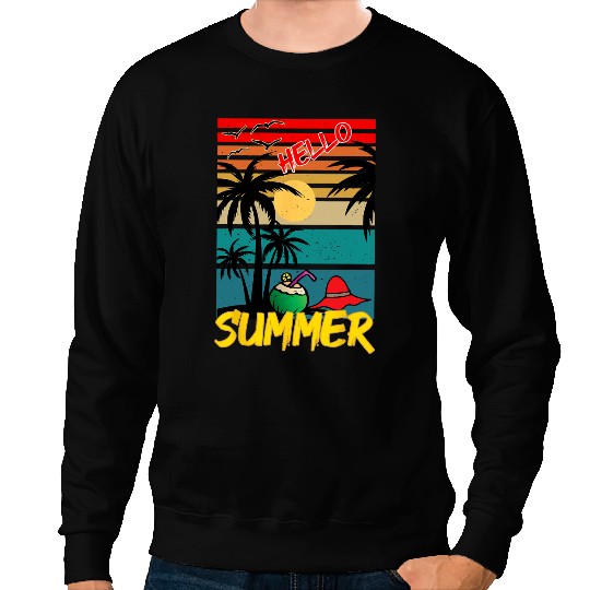 Sunshine Summer Vibes Palm Trees Beach Retro Tropical Summer Sweatshirts