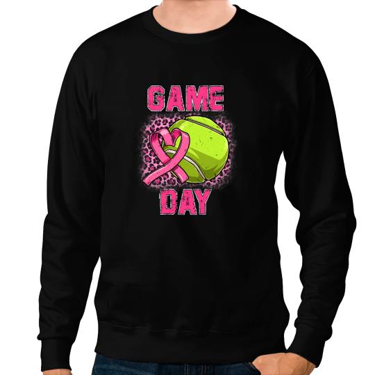 Tennis Gift Leopard Pink Out Tennis Tackle Breast Cancer Awareness Sweatshirts