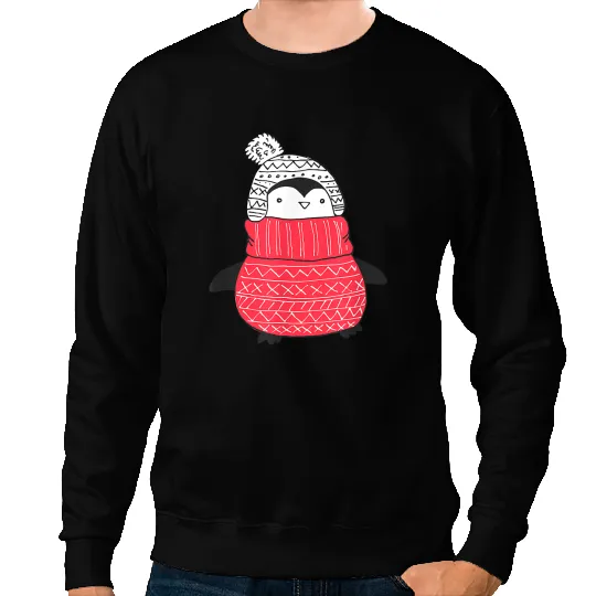 KV9 Turtle Penguin Christmas Baby Penguin Red Turtleneck Sweater Winter Sweatshirts