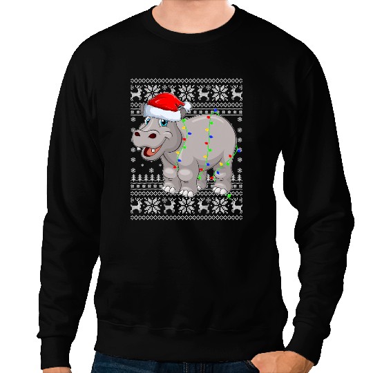Hippo Gift Santa Hippopotamus xmass Lighting Ugly Hippopotamus Christmas 352 Sweatshirts