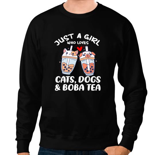 Cat Paws Girl Loves Cats Dogs Boba Tea Bubble Tea Cute Kawaii Design Sweatshirts