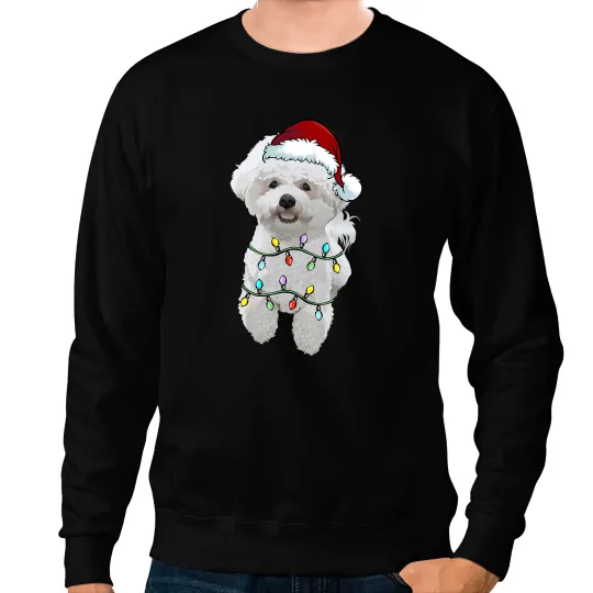 Dog Bichon Frise White Bichon Frise Dog Santa Christmas Tree Lights Xmas5 Sweatshirts