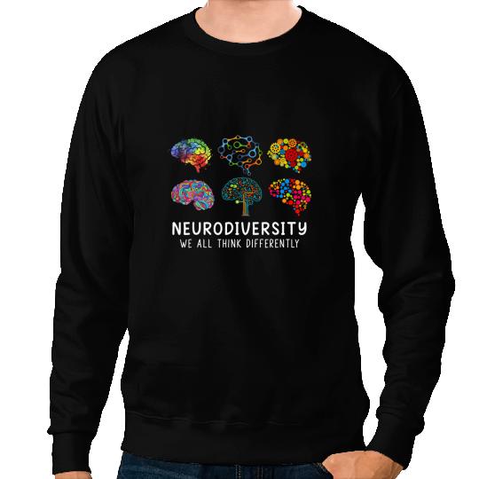colorful neurodiversity we all think differently brain Sweatshirts