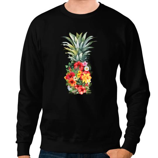 pineapples Hawaiian Hibiscus Flowers Hawaii Summer Tropical Sweatshirts